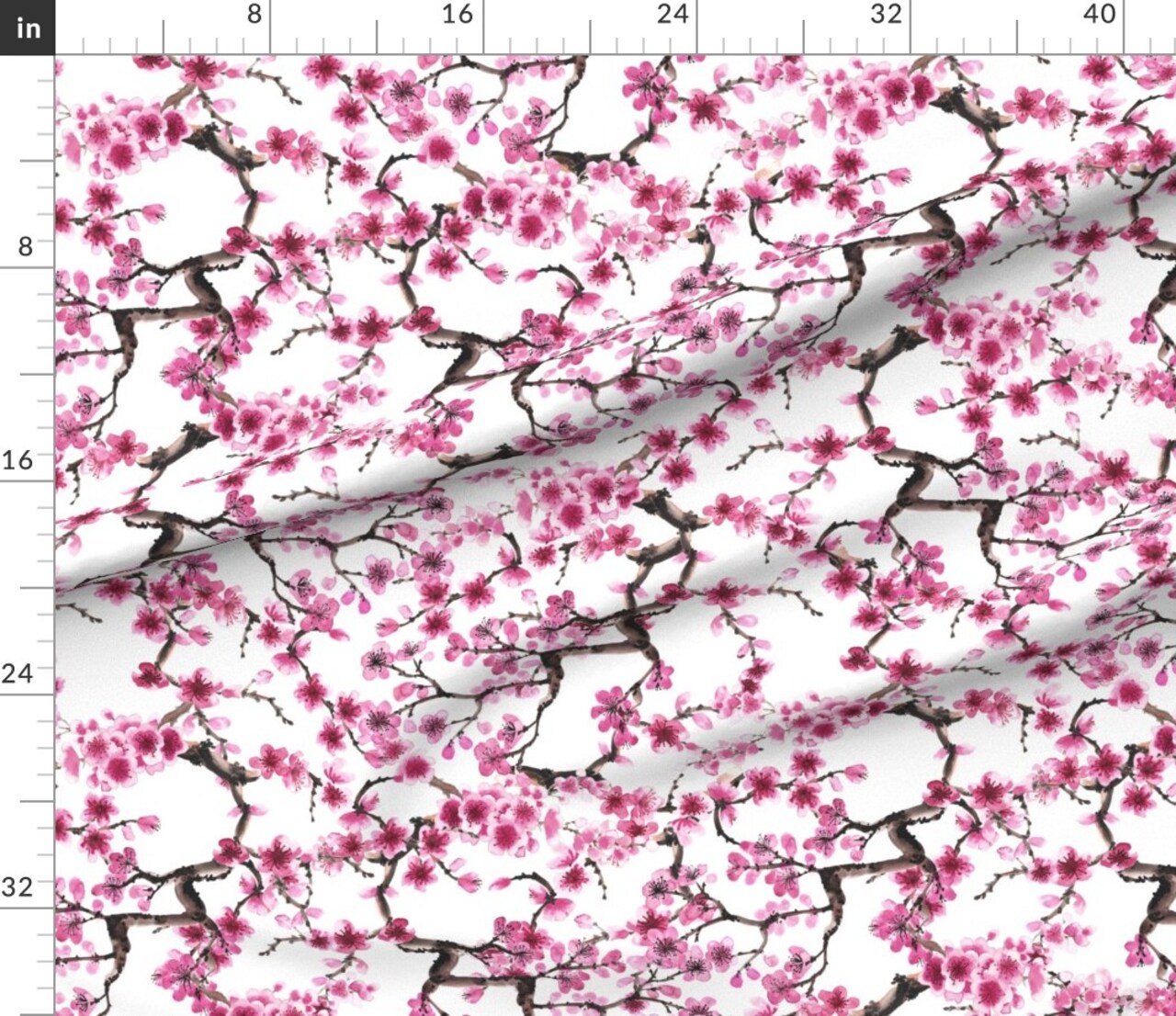 Cherry Blossoms Spring Flower Pink Watercolor Japanese Inspired Tree Floral Custom Printed Fabric by Spoonflower Various Fabrics by the Yard or Fat Quarter